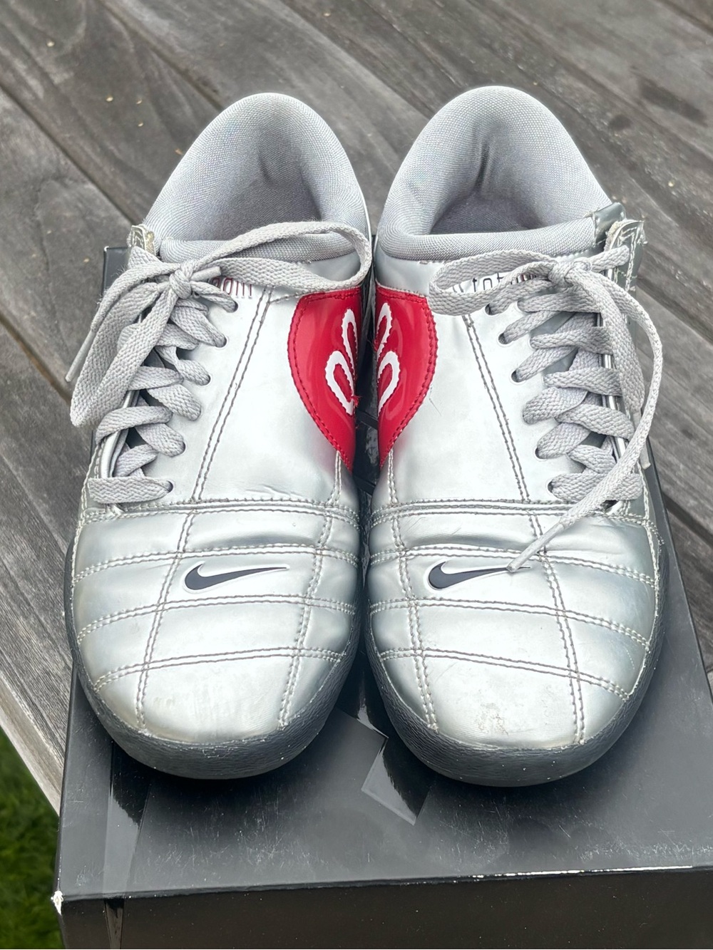 T90 Nike Silver with Red Accent Soccer Shoes